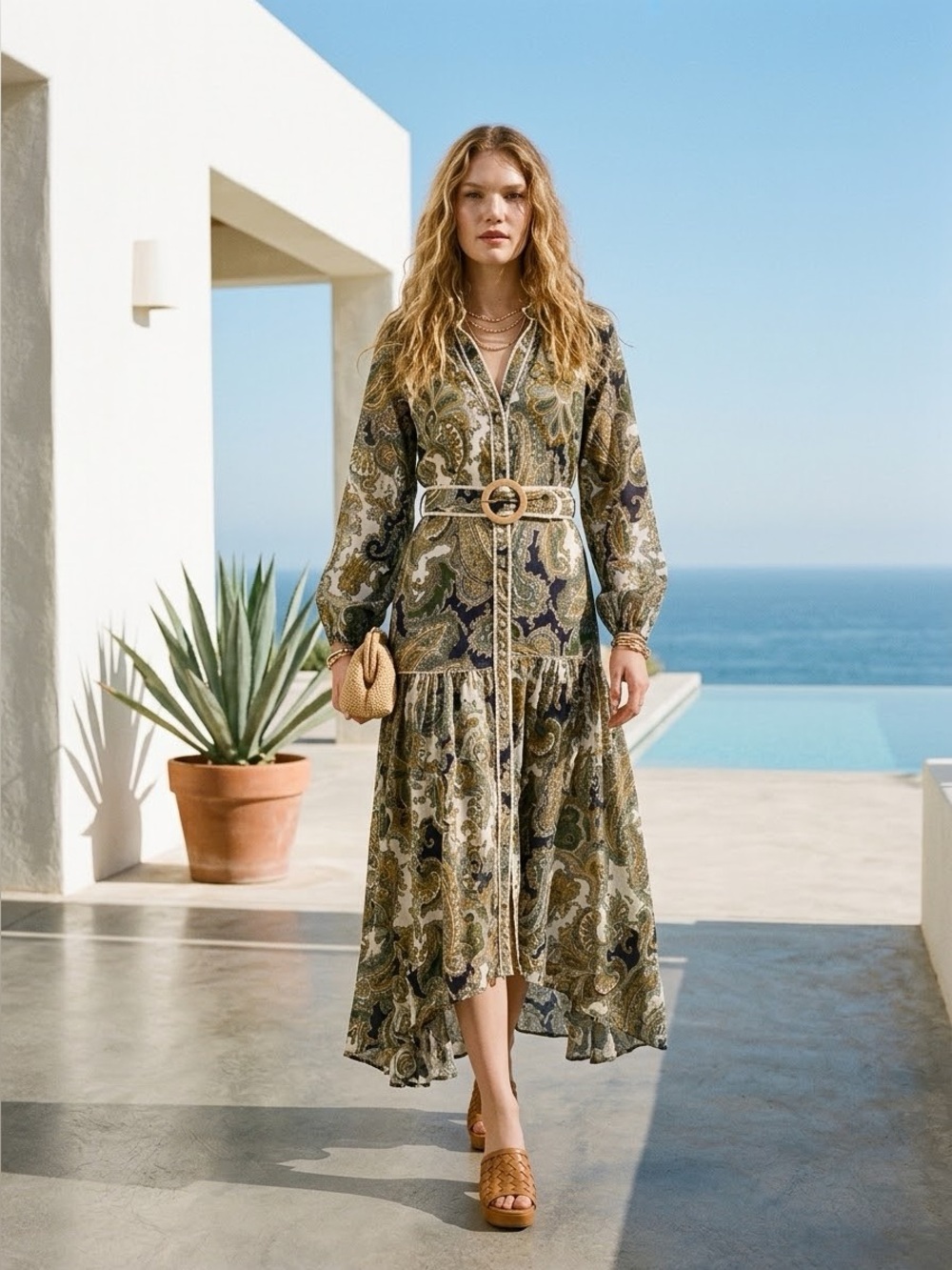 Veronica Beard paisley linen Kader belted maxi shirt dress - size 2 (XS) NWOT